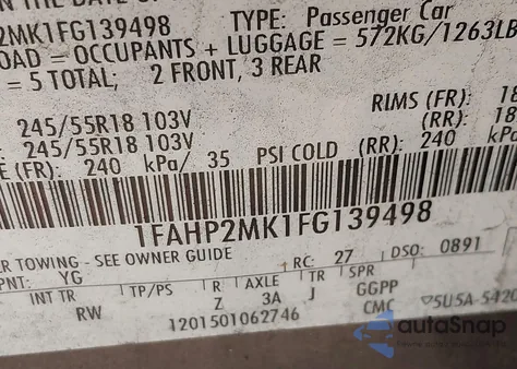 2015 Ford Police Interceptor from USA, damaged, VIN 1FAHP2MK1FG139498